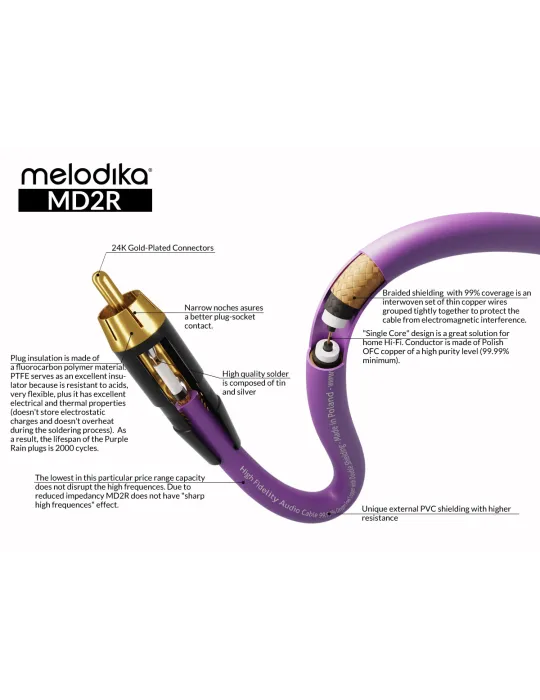 Melodika Purple Rain RCA tarpblokinis kabelis - Tarpblokiniai kabeliai - 4